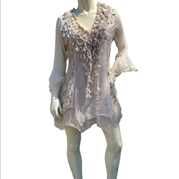 Scully Honey Creek Natural Crochet Lace Top Size S - Picture 2 of 12